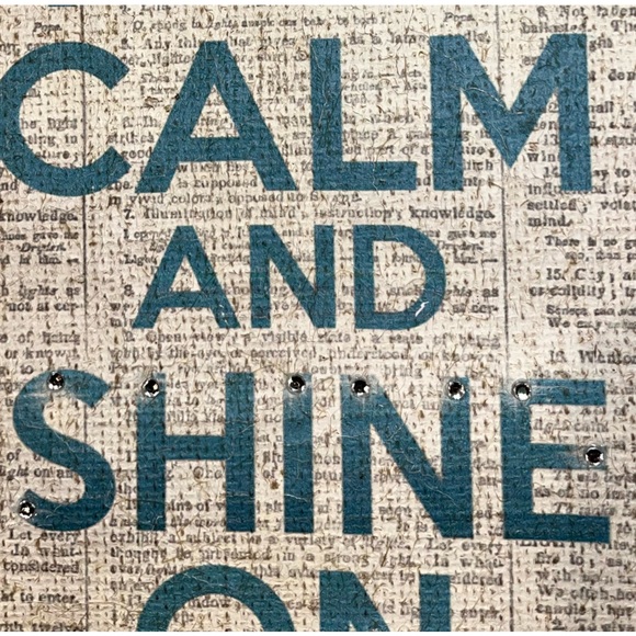 KEEP CALM & SHINE ON CHANDELIER BURLAP LET YOUR LIGHT SHINE RHINESTONE 15” x 12” - Picture 5 of 6